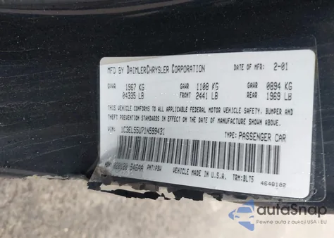 2001 Chrysler Sebring Lxi из США, поврежденный, VIN 1C3EL55U71N599431